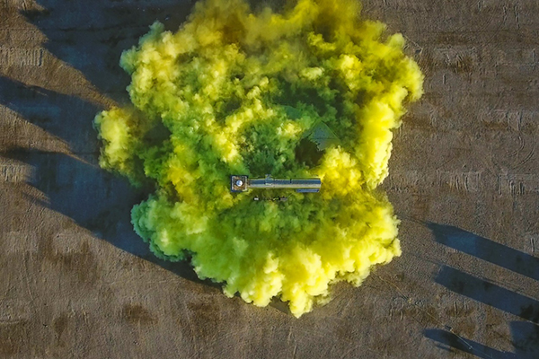 Overhead view of plume release