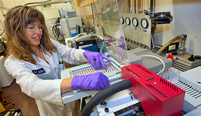 Chemist analyzing air samples